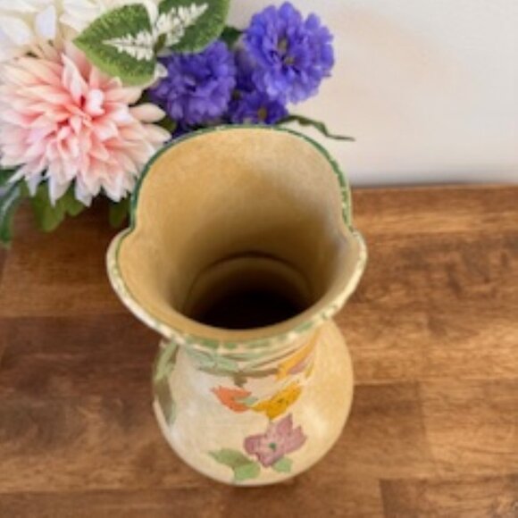 Vintage Cleland England Floral Pottery Vase Hand Painted Cottagecore English Dec - Picture 5 of 7